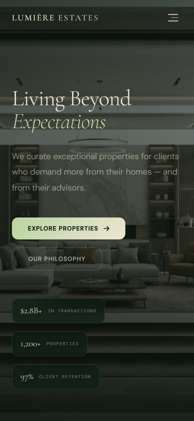 Lumière Estates mobil görünüm